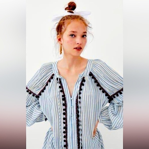 ZARA Bohemian Striped Blouse - Picture 2 of 5